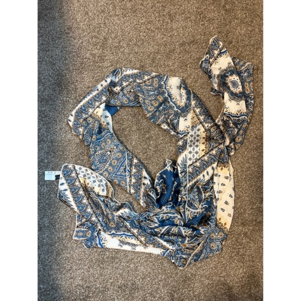 Bohemian Paisley‎ Print Long Scarf Shawl Wrap Women Blue White Gold Boho Chic